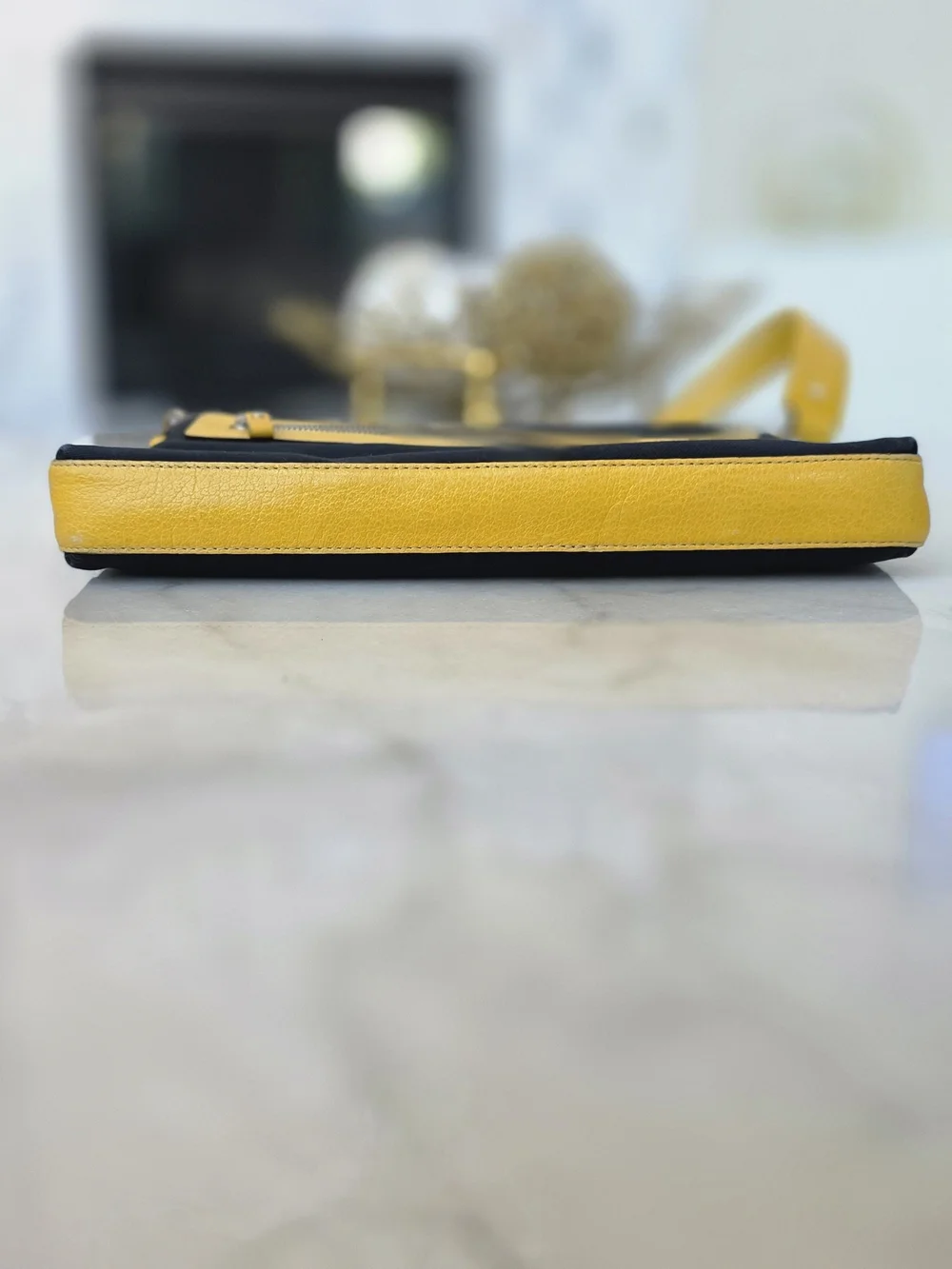 Kate Spade New York Black Canvas Yellow Leather Trim Messenger Crossbody.